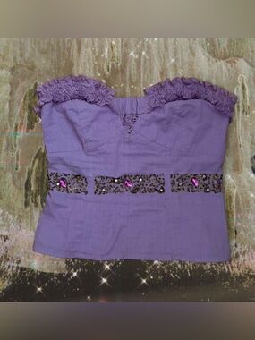 Morgan de toi Strapless Purple Embellished Bustier Top